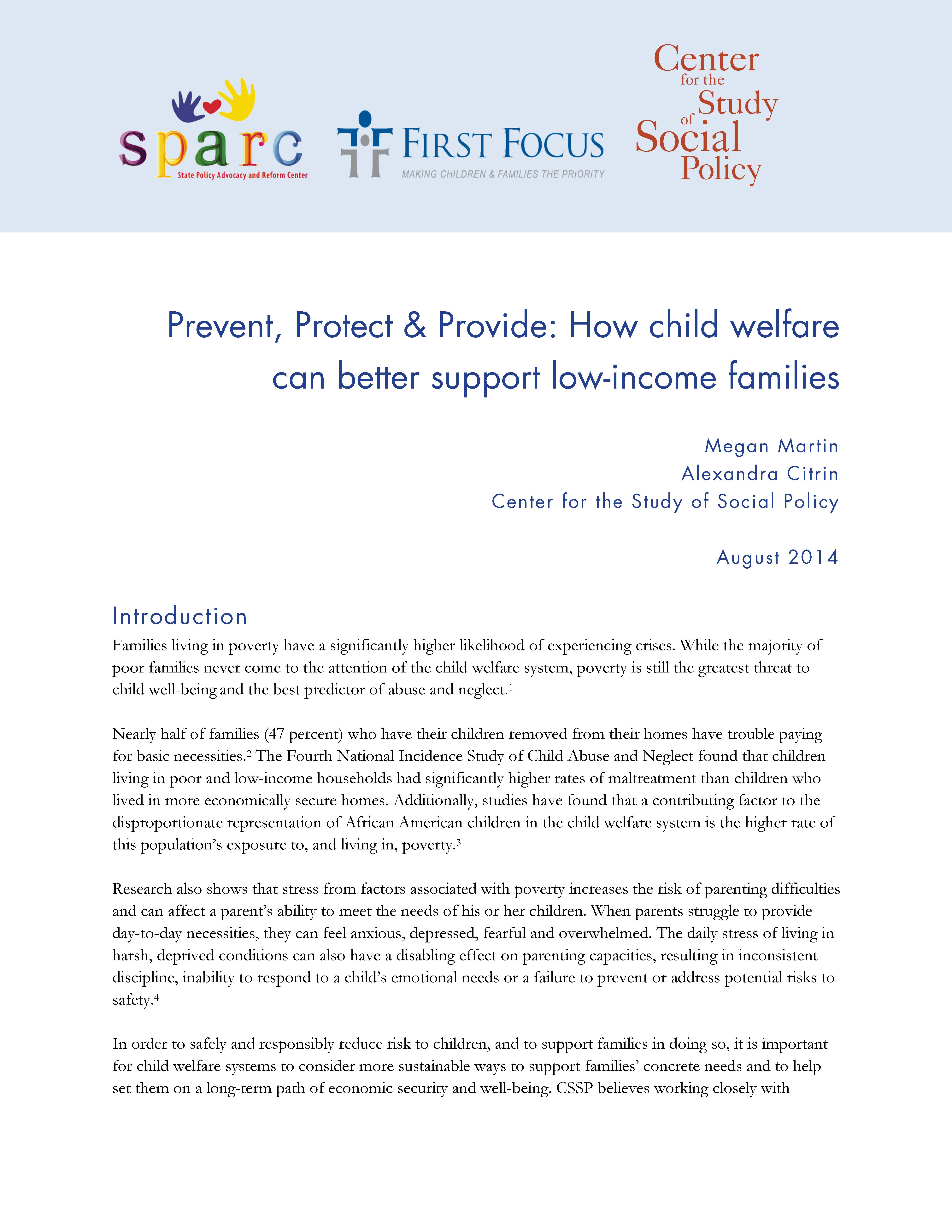 Prevent, Protect & Provide: How child welfare can better support low-income families