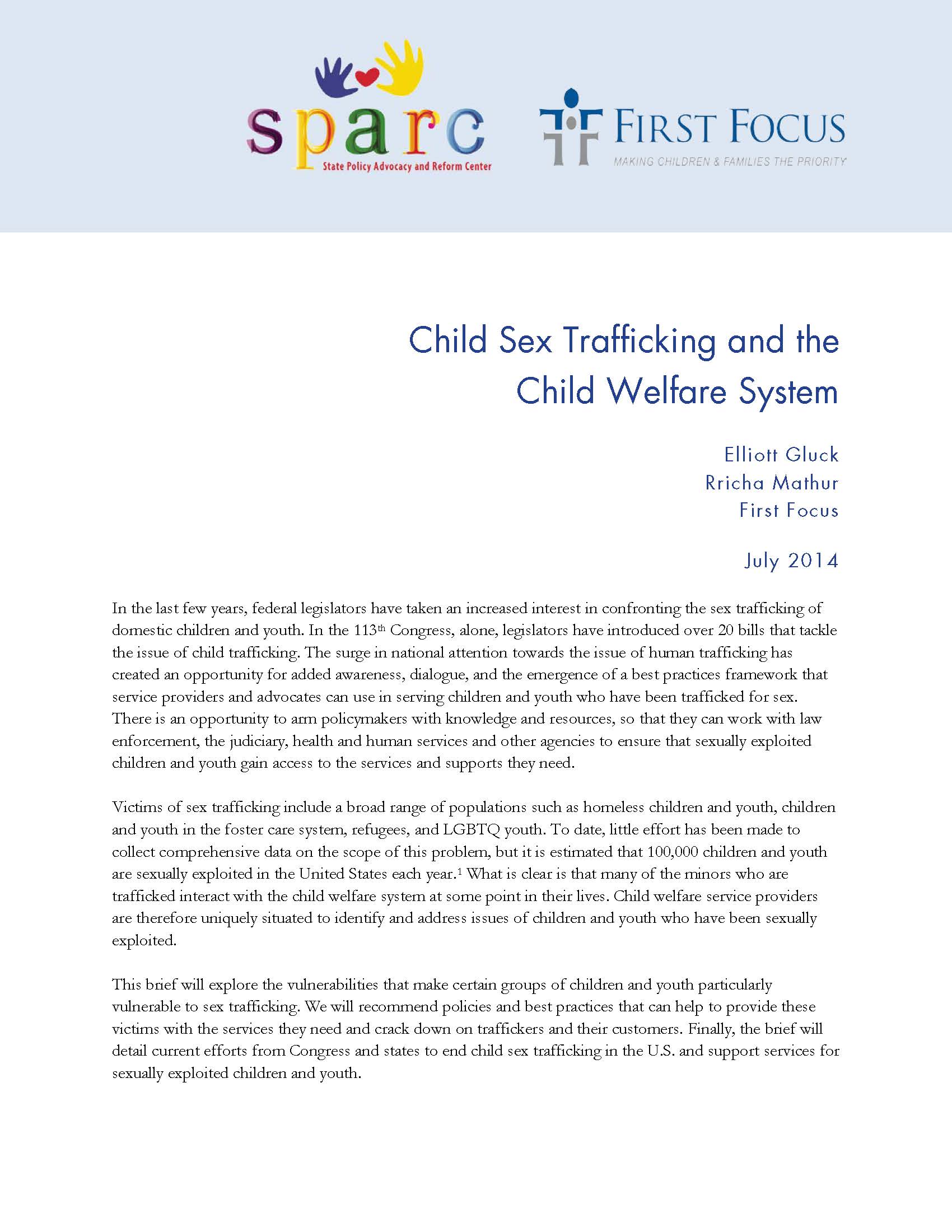 Sex Trafficking and the Child Welfare System