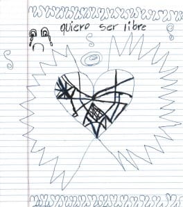 Drawing by a detained 8-year-old girl shared with congressional delegation, June 2015.